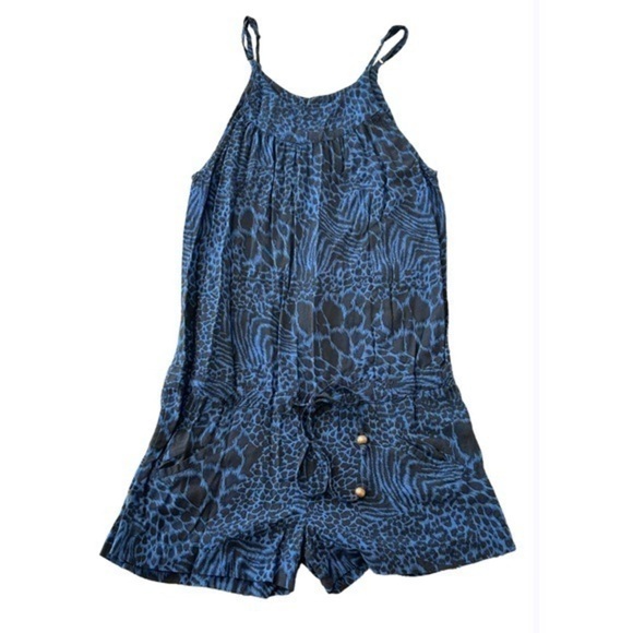 LONDON JEAN SHORTS JUMPER BLUE BLACK ANIMAL PRINT 100% RAYON, SIZE XS - Picture 1 of 7